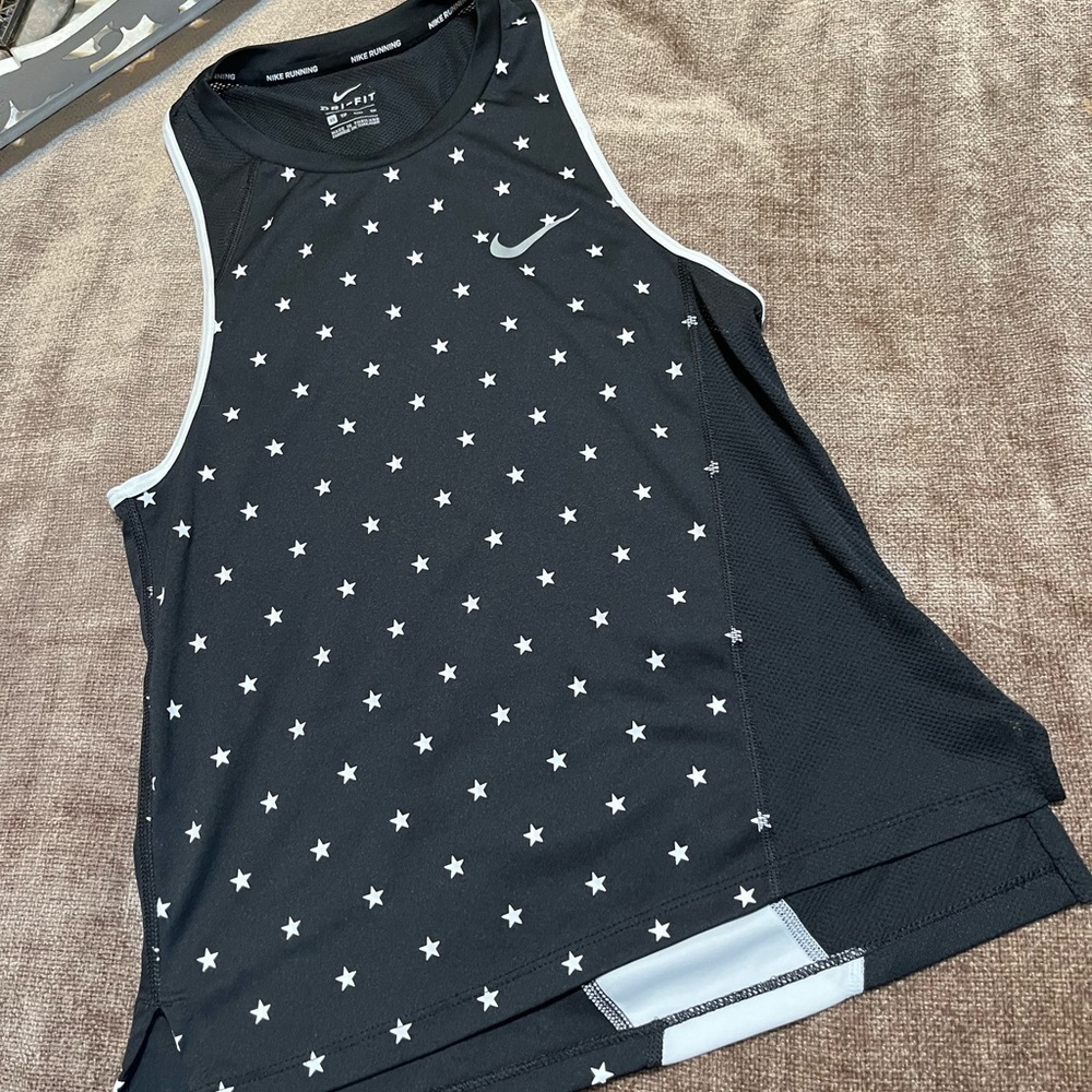 Nike Running Dri-Fit Black & White Stars Racerback Tank Top - XS